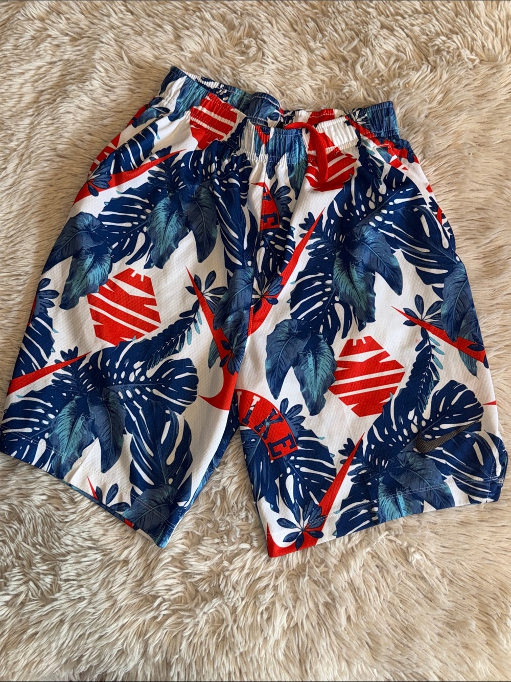 Nike  Dri-Fit Youth White, Blue & Red Tropical Print  Athletic Shorts XL